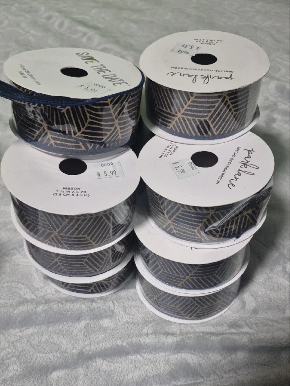 Navy and Gold Wire Edge Ribbon Set Of 24 Roll Variety